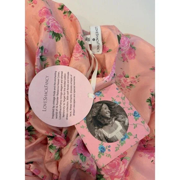LoveShackFancy Target Cecile Puff Sleeve Dress Pink Melon Floral Size 18W New - Picture 7 of 7